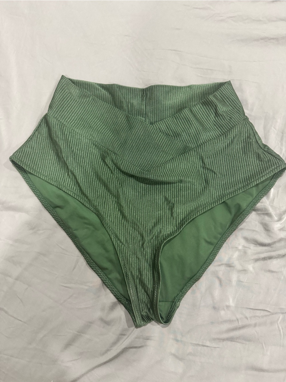 aerie Ribbed Dark Green High-waisted High-leg Bikini Bottoms
